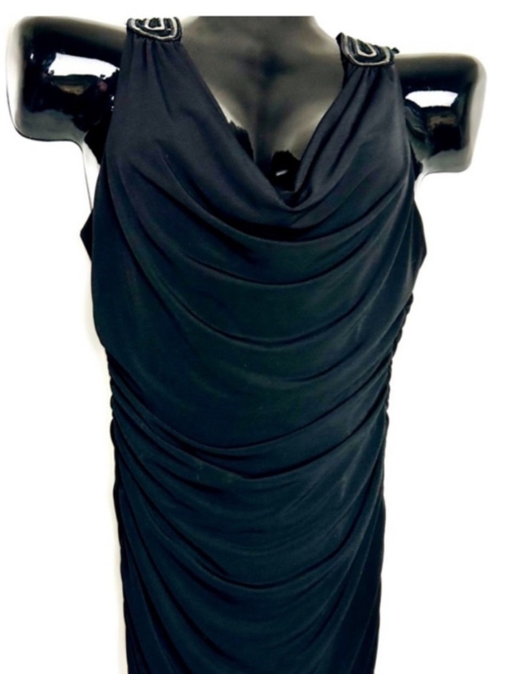 Black Draped Cowl Neck Womens Dress *NWT